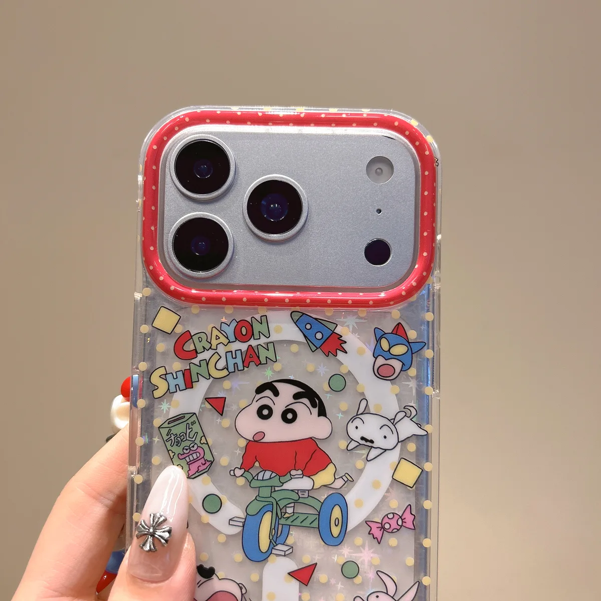 Crayon Shin-chan Clear Case with Beaded Strap & PopSocket for iPhone 17 16 15 14 13 Pro Max — MagSafe